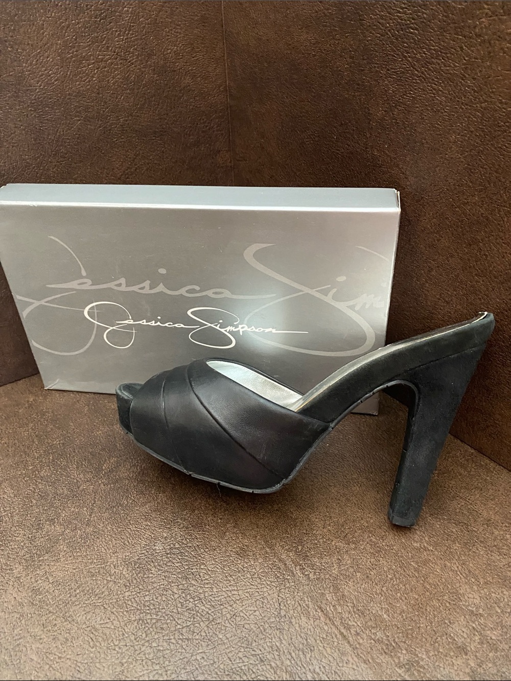 Jessica Simpson Black Peep-Toe High Heel Mule